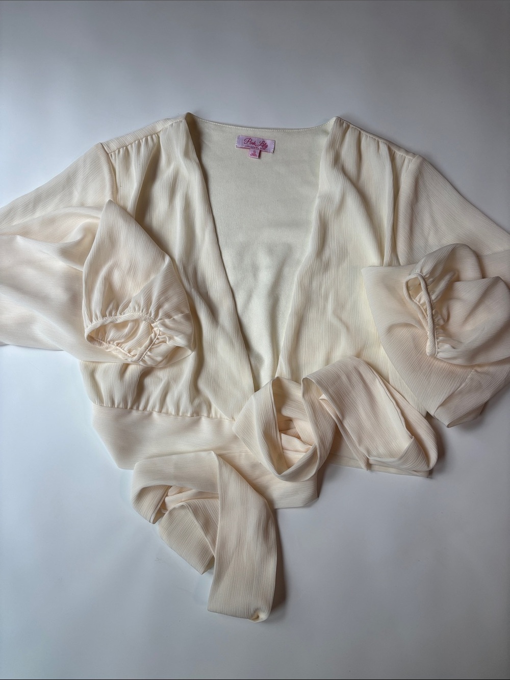Sheer Wrap crop Blouse in Cream